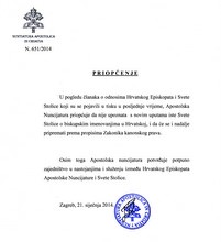 Priopćenje Apostolske Nuncijature u Hrvatskoj